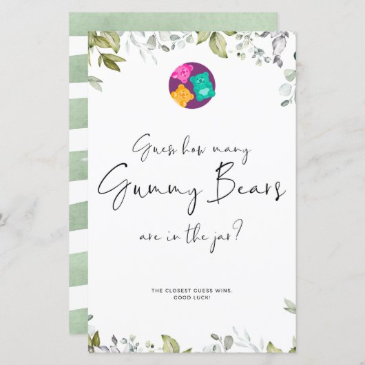 Papier Baby shower verdoyant Mini-panneau Ours gommeux (Devant / Derrière)