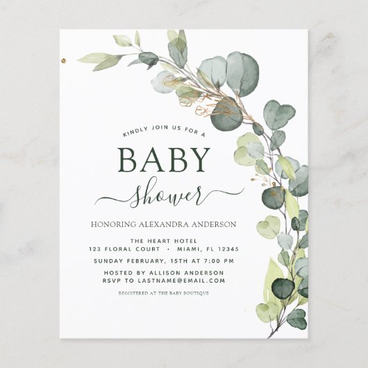 Papier Baby shower Verdure Eucalyptus Botanique Élégant (Devant)