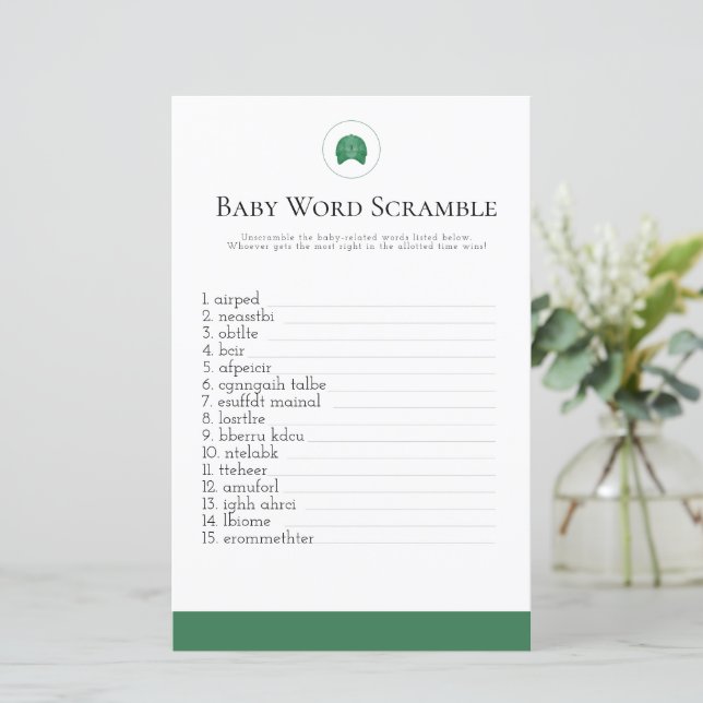 Papier Baby shower vert pour bébé mot de golf scrabble (Debout devant)