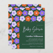 Papier Baby shower vert violet à fleur rétro (Devant / Derrière)