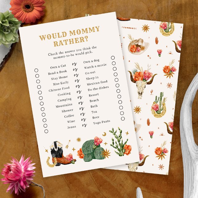 Papier Baby shower Western Game (Baby Shower Western Theme Game Card by Painted Paperie
)