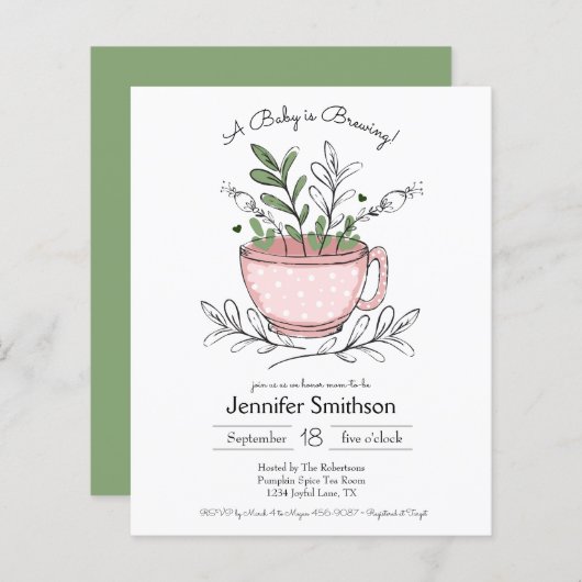 Papier Baby shower Whimsical Tea Cup Budget Invitation (Devant / Derrière)