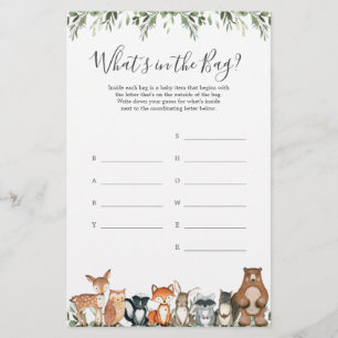 Papier Baby shower Woodland Devinez ce qui se passe dans