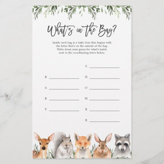 Papier Baby shower Woodland Devinez ce qui se passe dans  (Devant)