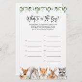 Papier Baby shower Woodland Devinez ce qui se passe dans  (Devant / Derrière)