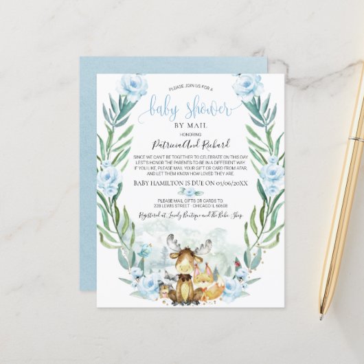 Papier Baby shower Woodland Par Courrier Budget Invitatio (Devant/Arrière en situation)