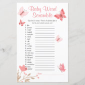 Papier Baby shower Word Scramble Jeu Papillons roses (Devant)