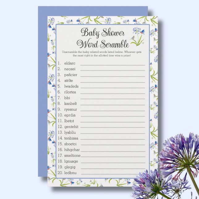 Papier Baby Shower Word Scramble  Lily with Bluebird (Créateur téléchargé)