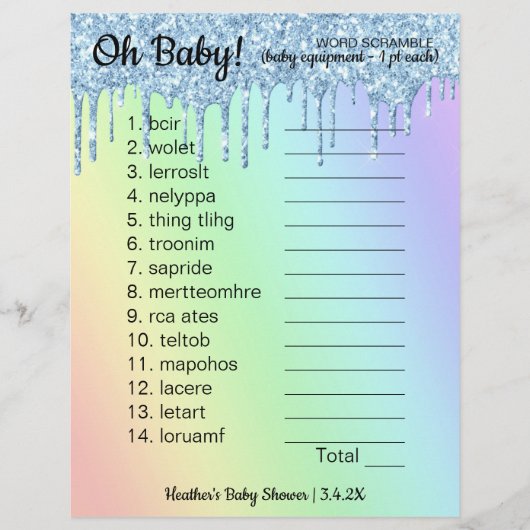 Papier Baby shower Word Scramble Parties scintillant Ombr (Devant)