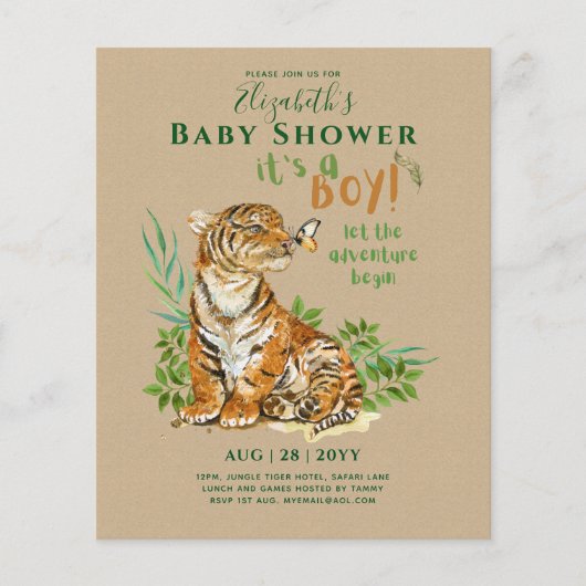 Papier Baby Tiger Genre Révéler les invitations à la douc (Devant)