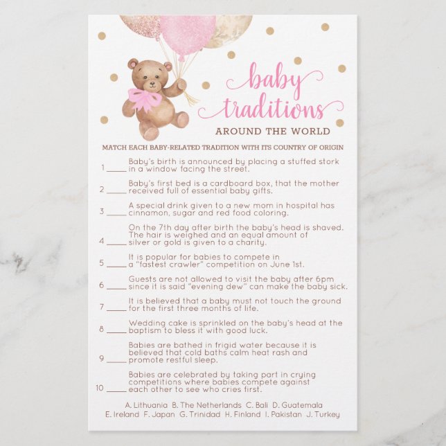 Papier Baby Traditions Jeu Baby shower Teddy Bear (Devant)