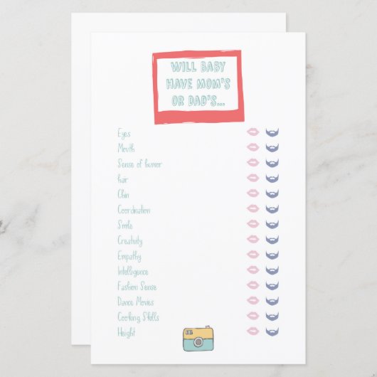 Papier Baby Traits Baby shower d'aventure Jeu (Devant / Derrière)