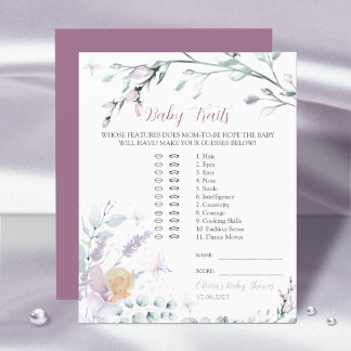 Papier Baby Traits | Baby Shower Game Watercolor Flower