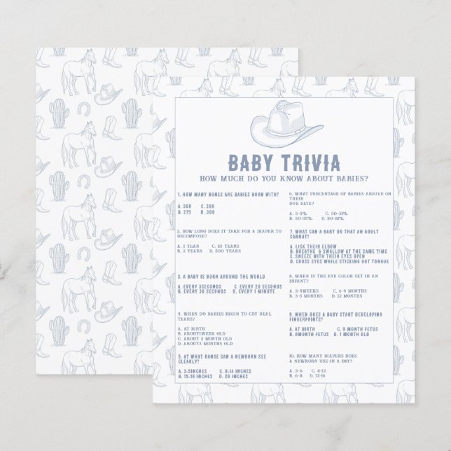Papier Baby Trivia Cowboy Baby shower (Devant / Derrière)
