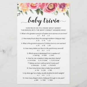 Papier Baby Trivia Jeu avec réponses Baby shower partie