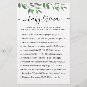 Papier Baby Trivia Jeu avec réponses Baby shower partie