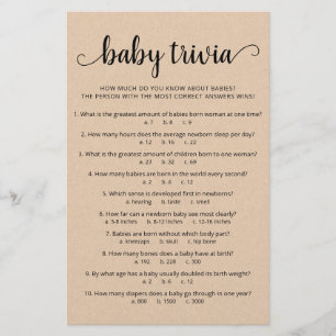 Papier Baby Trivia Jeu avec réponses Baby shower partie