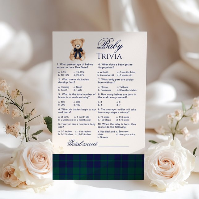 Papier Baby Trivia Preppy Teddy Bear Navy Plaid game (Créateur téléchargé)