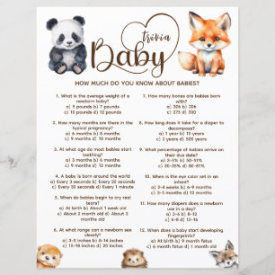 Papier Baby Trivia Woodland Animaux Baby shower Jeu