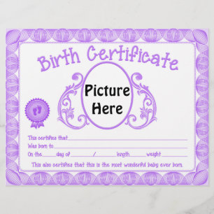 Papier Baby unisex en-tête du certificat de naissance