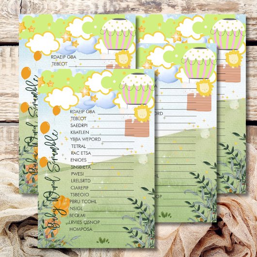 Papier Baby Word Scramble Adventure Commence Hot Air Ball