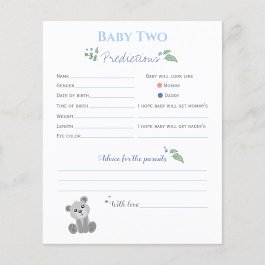 Papier Babyshower bébé prédictions rustique twin thème ga (Dos)