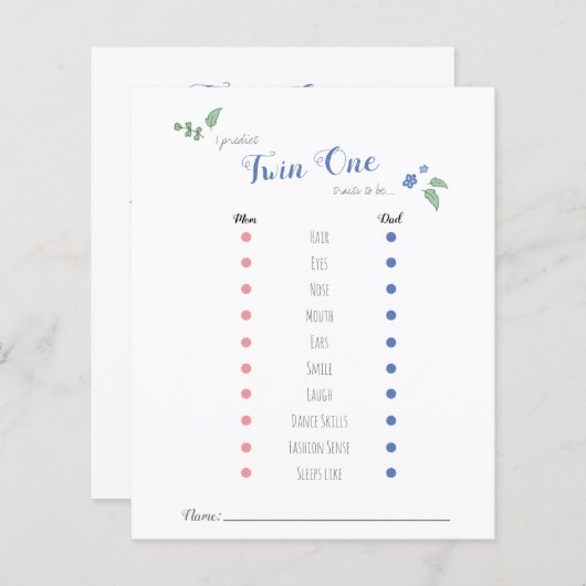 Papier Babyshower bébé pronostics twin ours thème (Devant / Derrière)