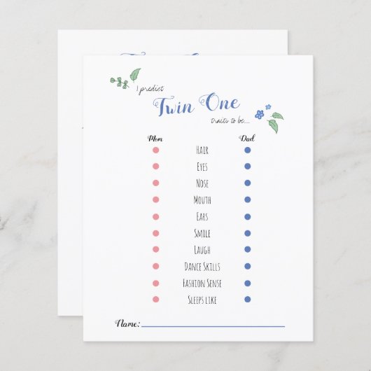 Papier Babyshower bébé pronostics twin ours thème (Devant / Derrière)