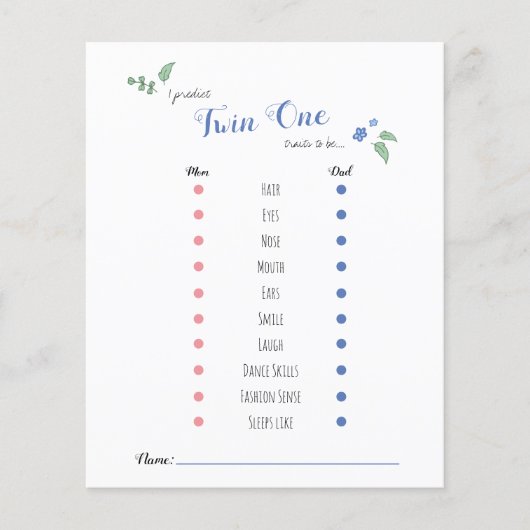 Papier Babyshower bébé pronostics twin ours thème (Devant)