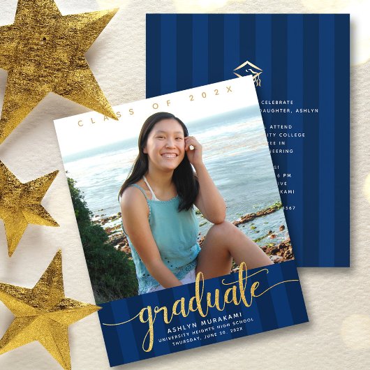 Papier Baccalauréat budget photo marine bleu or invitatio