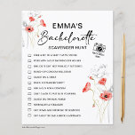 Papier Bachelorette Chasse au trésor Fleurs rouges<br><div class="desc">Belle,  personnalisable Bachelorette chasse chasse jeu! Vous pouvez la personnaliser avec les défis de votre jeu et le nom de la mariée.</div>