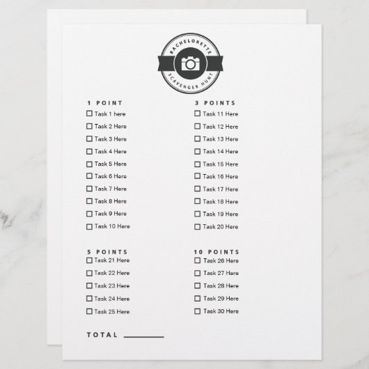 Papier Bachelorette Party Photo Scavenger Chasse Jeu (Devant / Derrière)