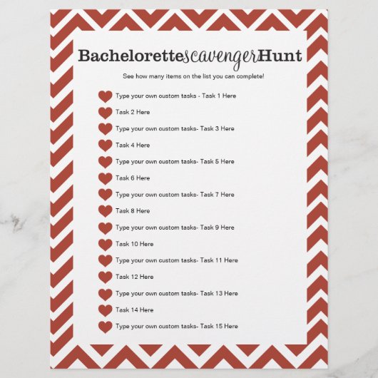 Papier Bachelorette Party Red Scavenger chasse jeu (Devant)