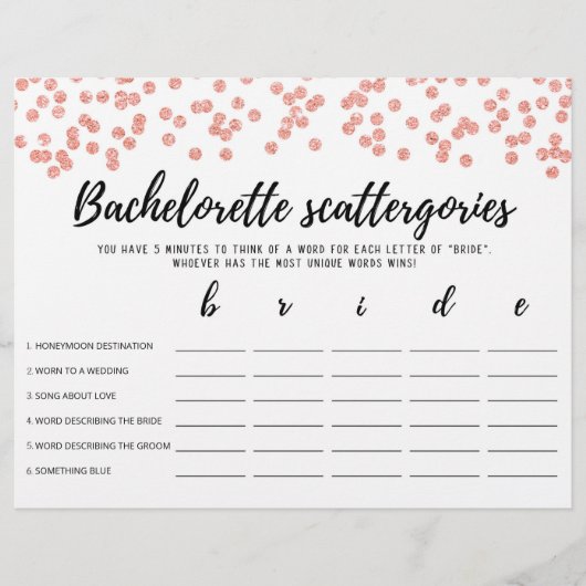 Papier Bachelorette Scattergories éditable Jeu nuptial (Devant)