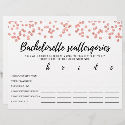 Papier Bachelorette Scattergories éditable Jeu nuptial (Devant / Derrière)