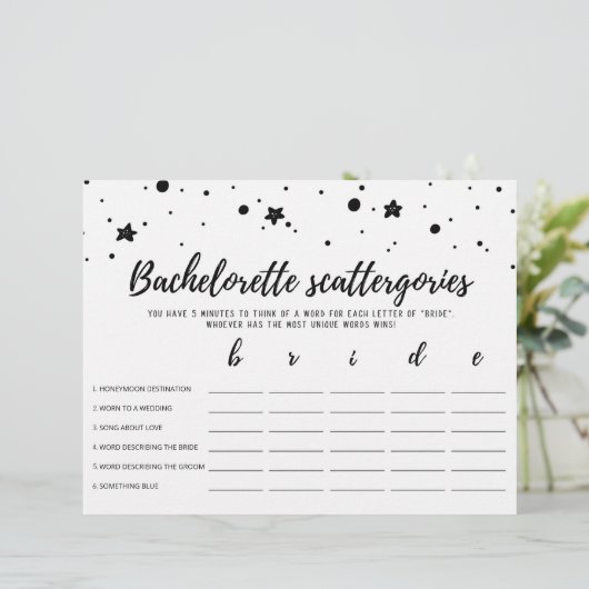 Papier Bachelorette Scattergories éditable Jeu nuptial (Debout devant)