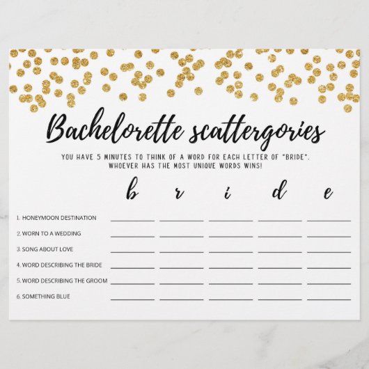 Papier Bachelorette Scattergories éditable Jeu nuptial (Devant)
