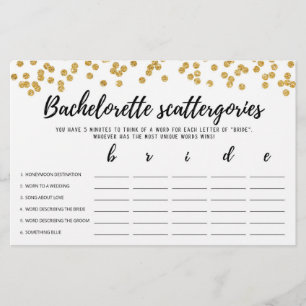 Papier Bachelorette Scattergories éditable Jeu nuptial