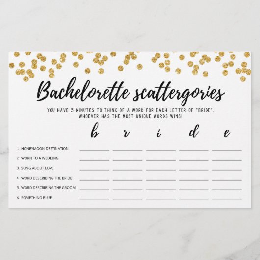 Papier Bachelorette Scattergories éditable Jeu nuptial (Devant)