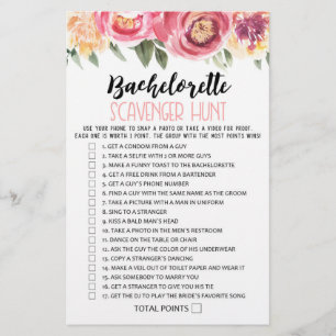 Papier Bachelorette Scavenger Chasse Hen Party jeu