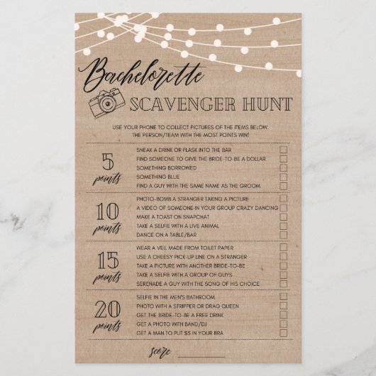 Papier Bachelorette Scavenger Chasse nuptiale jeu de douc (Devant)