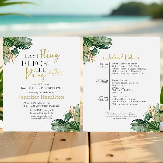 Papier Bachelorette Week-end Itinéraire Budget Invitation