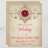 Papier Bague diamant personnalisée et rose rouge Invitati (Devant / Derrière)