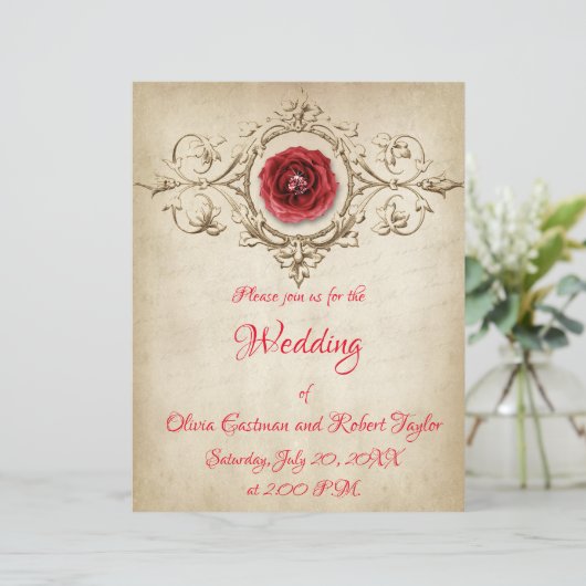 Papier Bague diamant personnalisée et rose rouge Invitati (Debout devant)