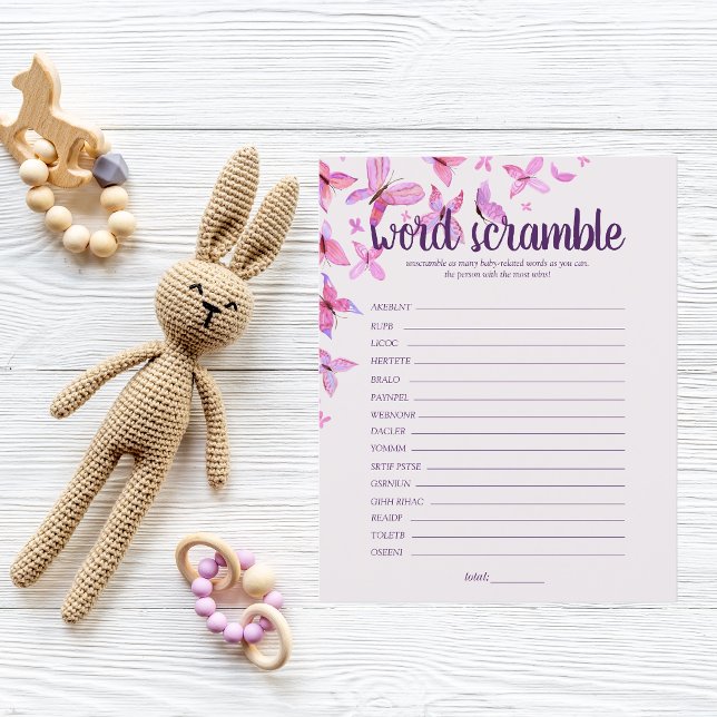 Papier Baisers à papillon Douche Mot Scramble Jeu | Rose (Créateur téléchargé)
