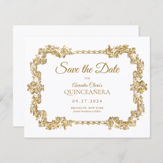 Papier BALANCE Classique Ivoire Blanc Or Cadre Quinceaner (Devant / Derrière)