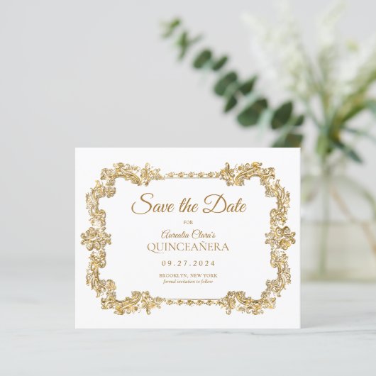 Papier BALANCE Classique Ivoire Blanc Or Cadre Quinceaner (Debout devant)