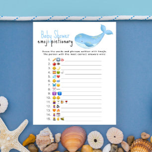 Papier Baleine aquarelle - Jeu d'image Emoji Baby Shower