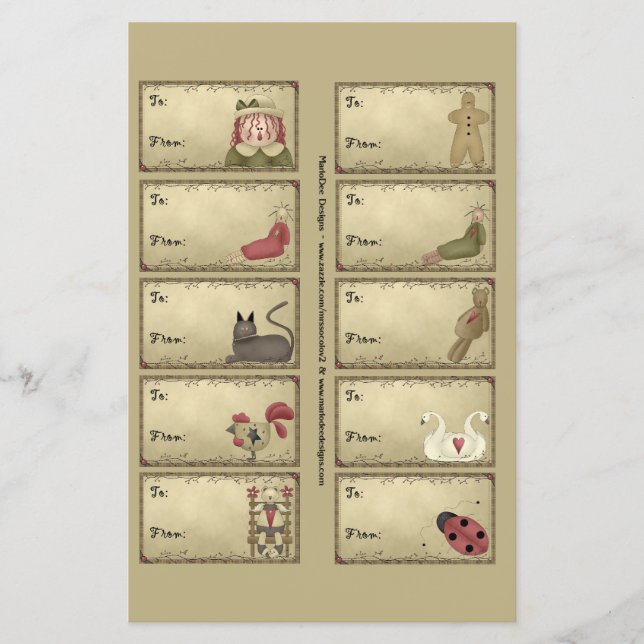 Papier Balises cadeaux de choses primitives sur une feuil (Devant)