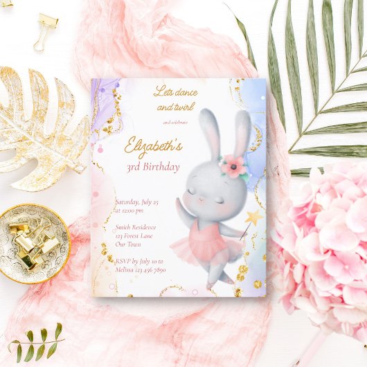 Papier Ballerina anniversaire danse lapin invitation budg